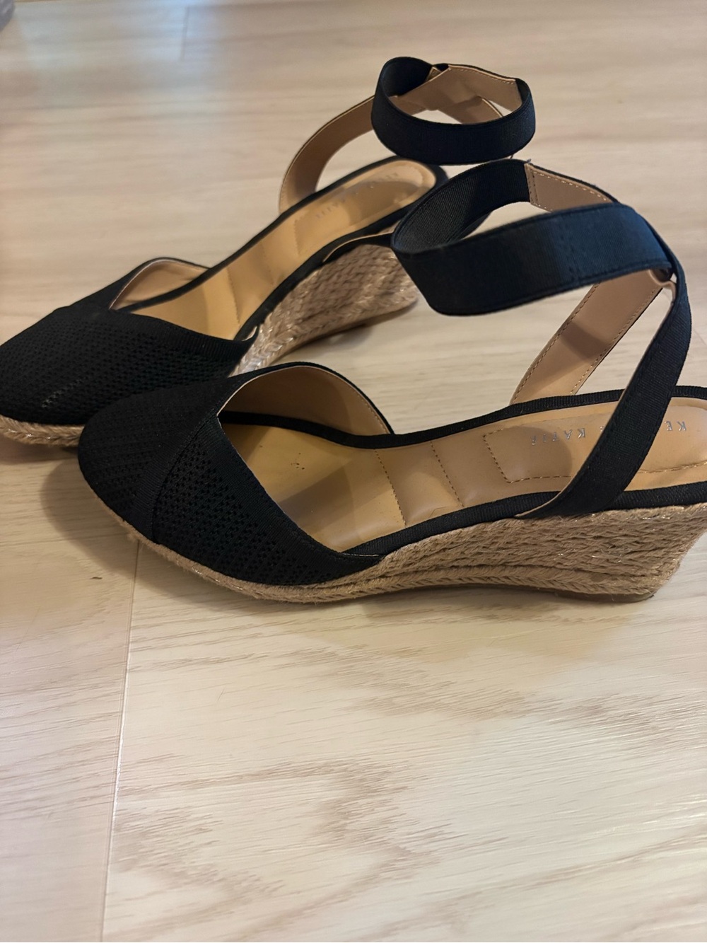 Kate Spade Black Espadrille Wedge Sandals with elastic Ankle strap